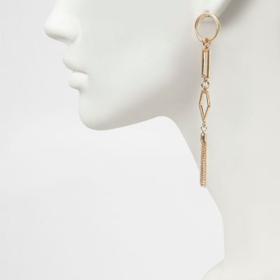 Gold tone geo shape tassel earrings